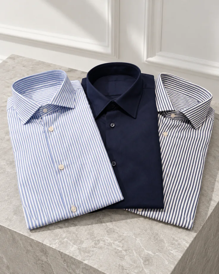 Tre camicie assortite in tonalità blu e bianco